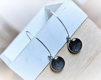 Black Earrings Through Earrings Black Silver Earrings Black Drop Earrings