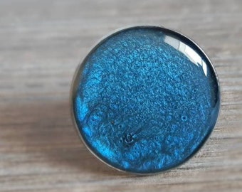 Blue ring - Blue silver ring - Round ring - Blue cabochon ring - Adjustable ring