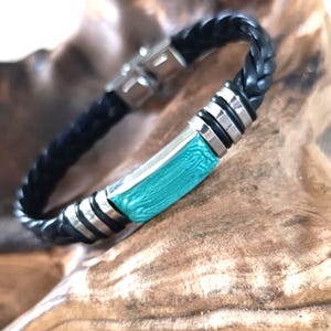 Turquoise Blue men&#39;s bracelet Men&#39;s leather bracelet Men&#39;s braided bracelet Men&#39;s blue black leather bracelet Men&#39;s stainless steel bracelet
