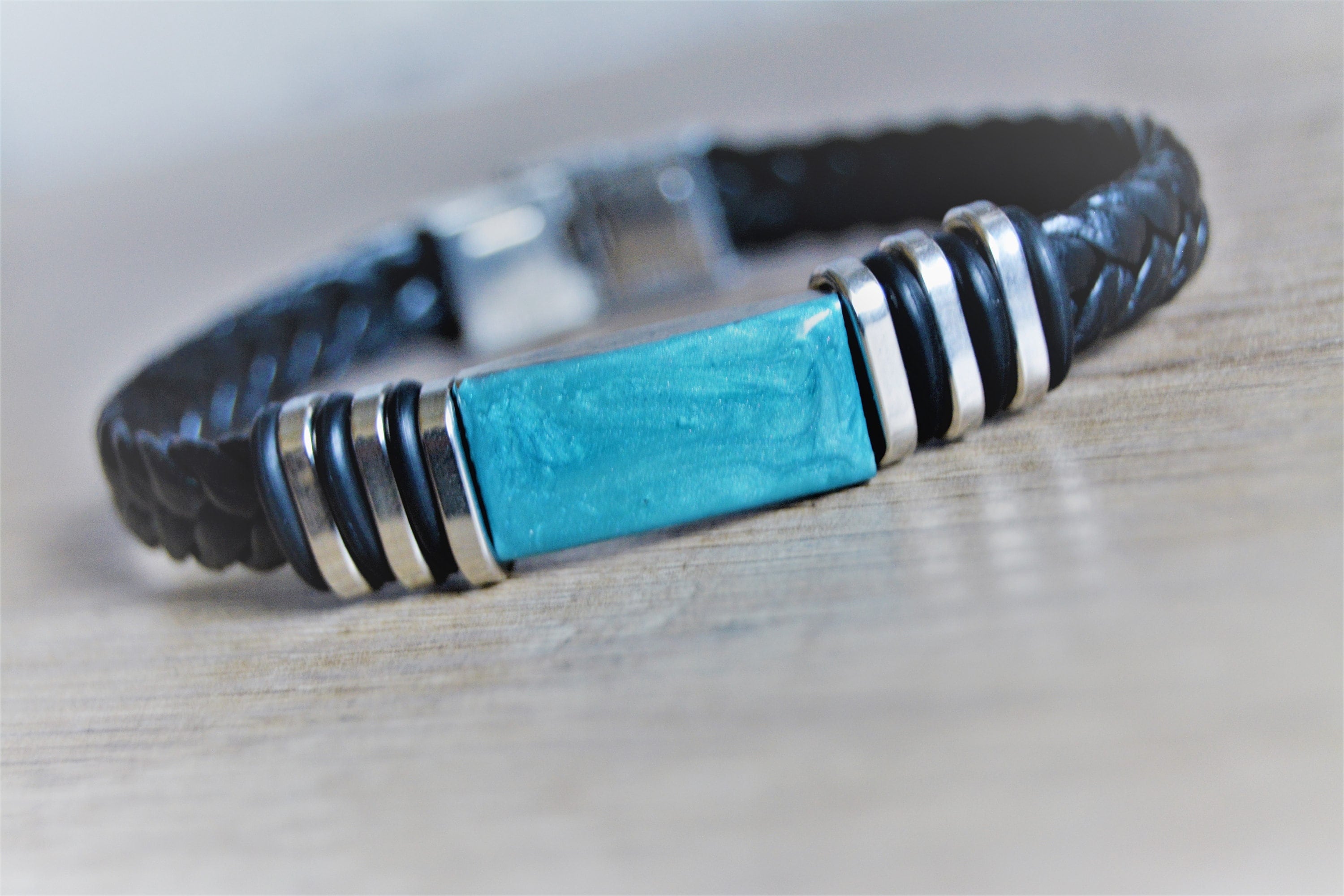 Turquoise Blue Men s Bracelet Men s Leather Bracelet Men s Braided Bracelet Men s Blue Black Leather Bracelet Men s Stainless Steel Bracelet Etsy UK