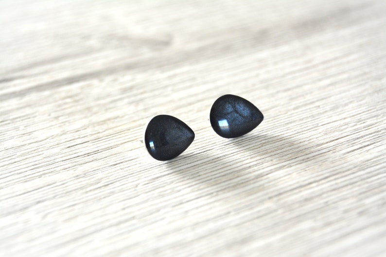 Stud earrings with black drops, minimalist cuffs, stainless steel image 6