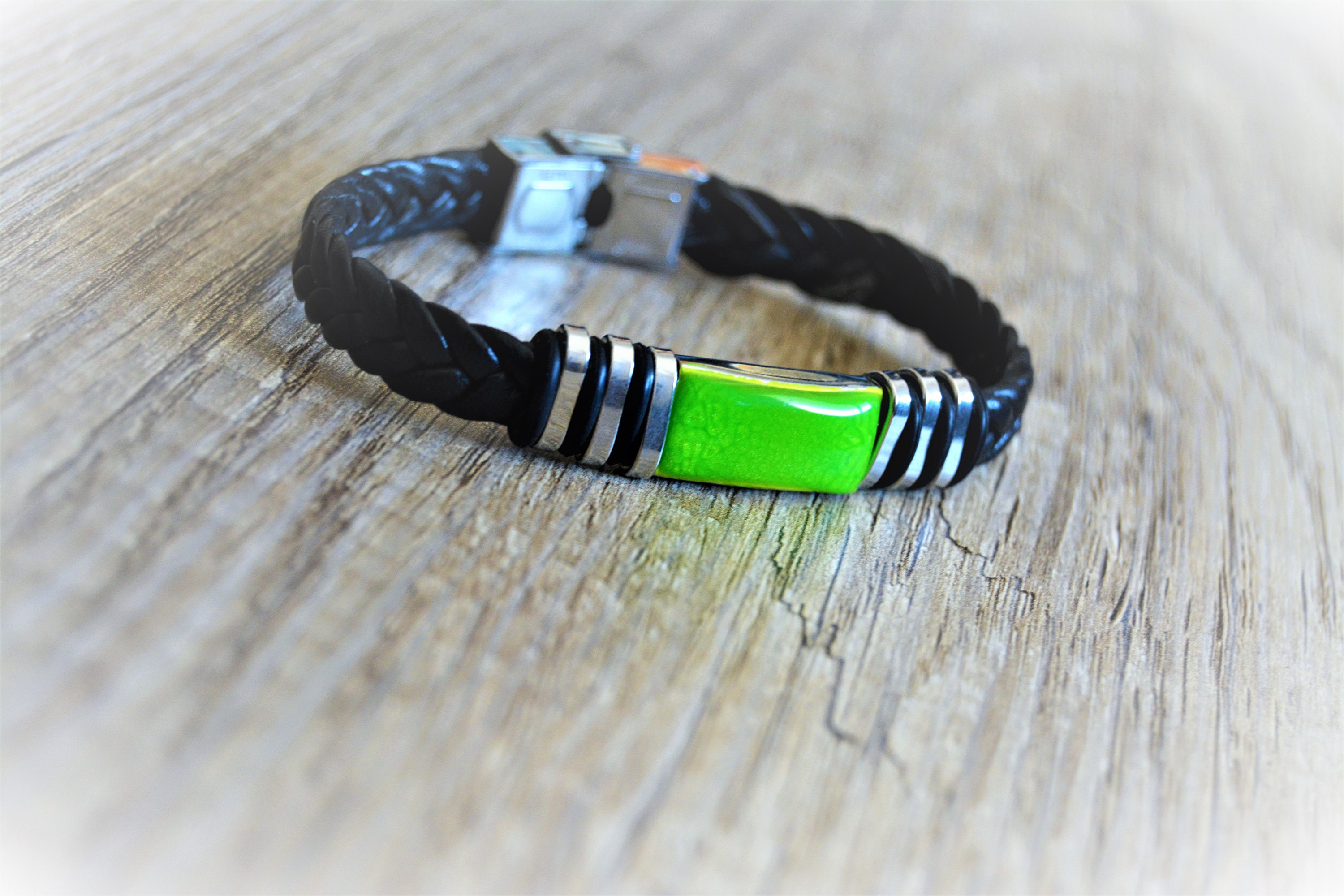 Green Braided Leather Bracelet | Classy Men Collection