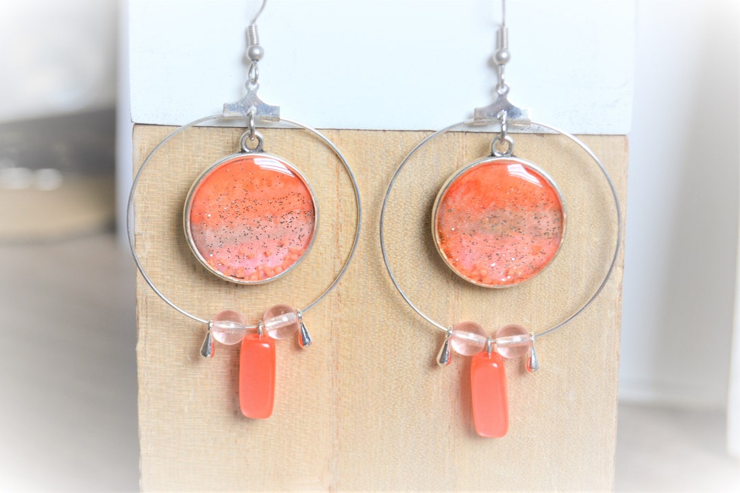 Boucles D'oreilles Créoles 3 Cercles Paillettes Argenté - Neuf Avec étiquettes - Longueur ~70mm