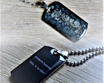 Cadena de placa militar personalizada, collar de hombre negro y gris, colgante de soldado de EE. UU., grabado militar de acero inoxidable