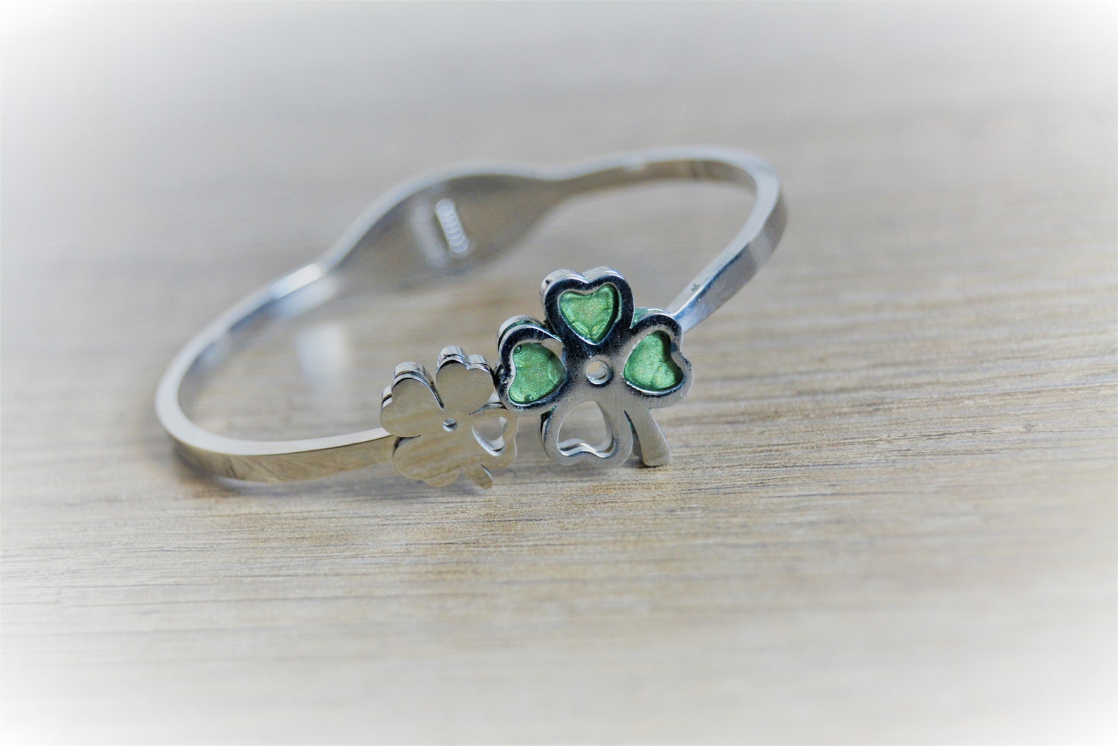 Pulsera trébol verde anillo de plata pulsera trébol de 4 hojas Etsy