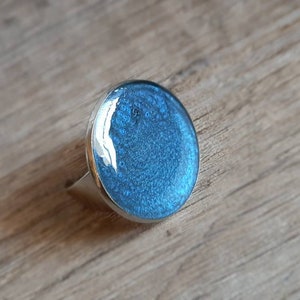 Blue ring - Blue silver ring - Round ring - Blue cabochon ring - Adjustable ring