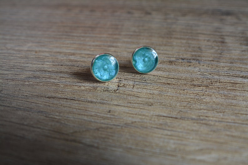 Blue silver earrings cufflinks Blue cabochon earrings Small turquoise blue cufflinks