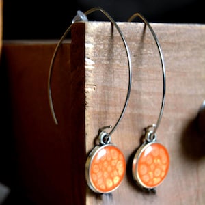 Silver earrings - Through earrings - Mandarin orange earrings - Orange dangly earrings