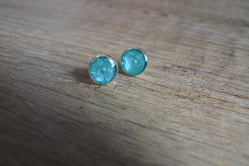 Blue silver earrings cufflinks Blue cabochon earrings Small turquoise blue cufflinks