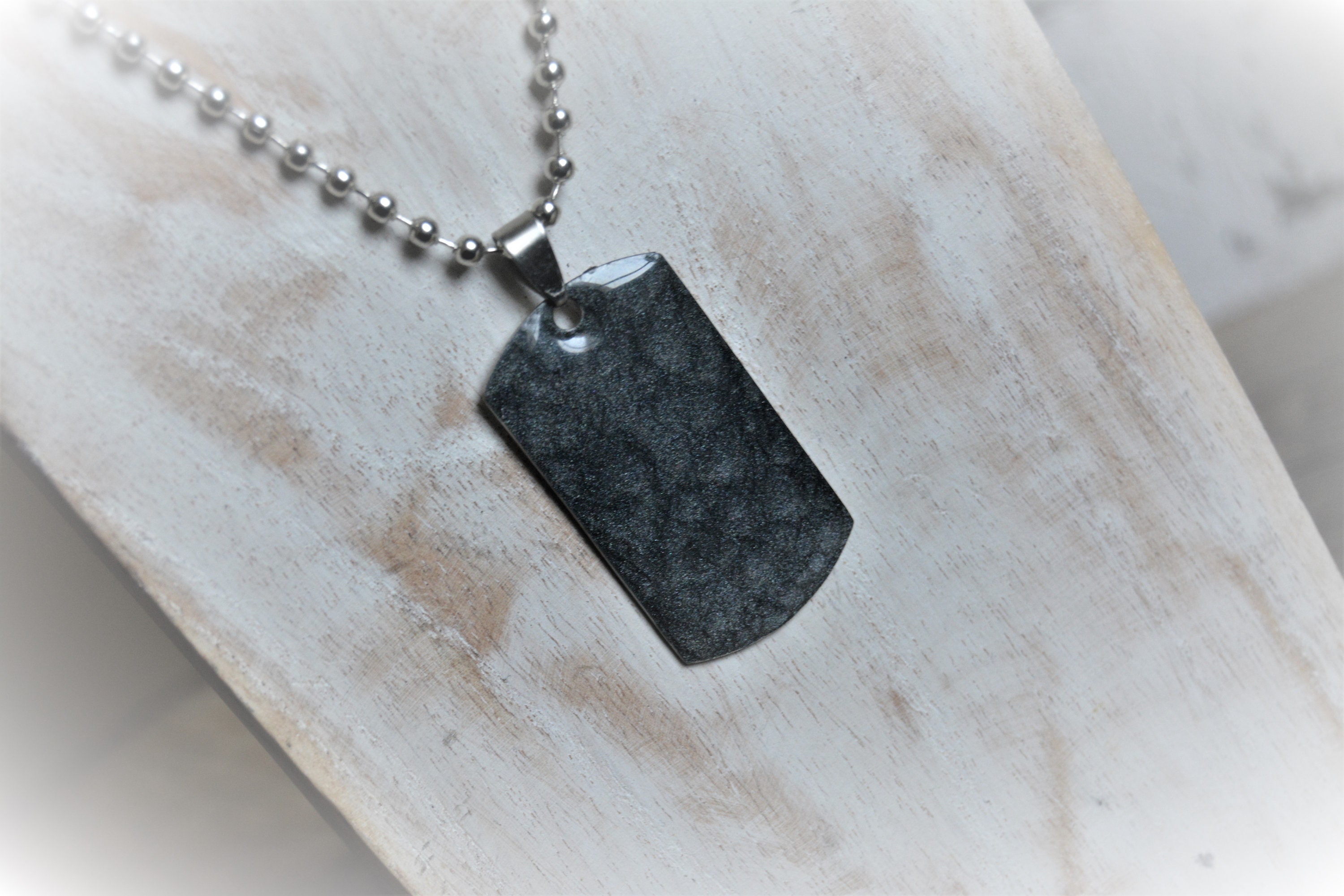 Pendentif Homme Plaque Militaire Acier Noir - Style Tribal Avec Griffures - Chaîne Incluse