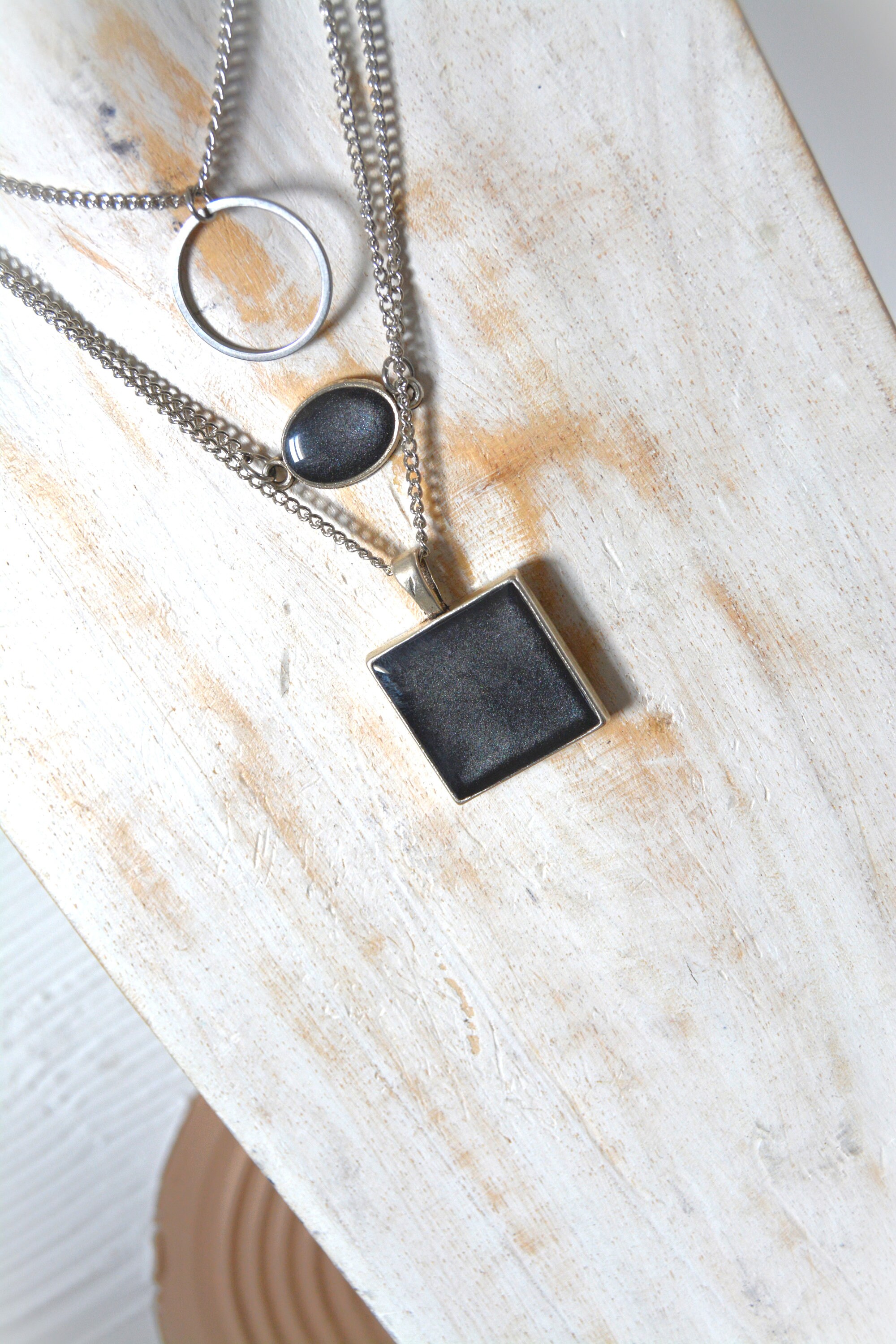 Collier Ras Du Cou Or Avec Pendentif Carré Onyx Noir - Bijou Géométrique Pour Femmes - Cadeau Saint-Valentin Anniversaire