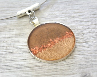 Brown gold necklace pearly copper leaves Circle necklace large bib pendant autumn colors