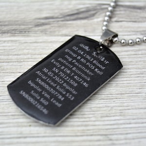 Military Plate Chain Personalized Medical ID Blood Type Diabetes Epilepsy Pacemaker Allergy Alert Medical Jewelry