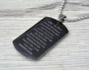 Military Plate Chain Personalized Medical ID Blood Type Diabetes Epilepsy Pacemaker Allergy Alert Medical Jewelry