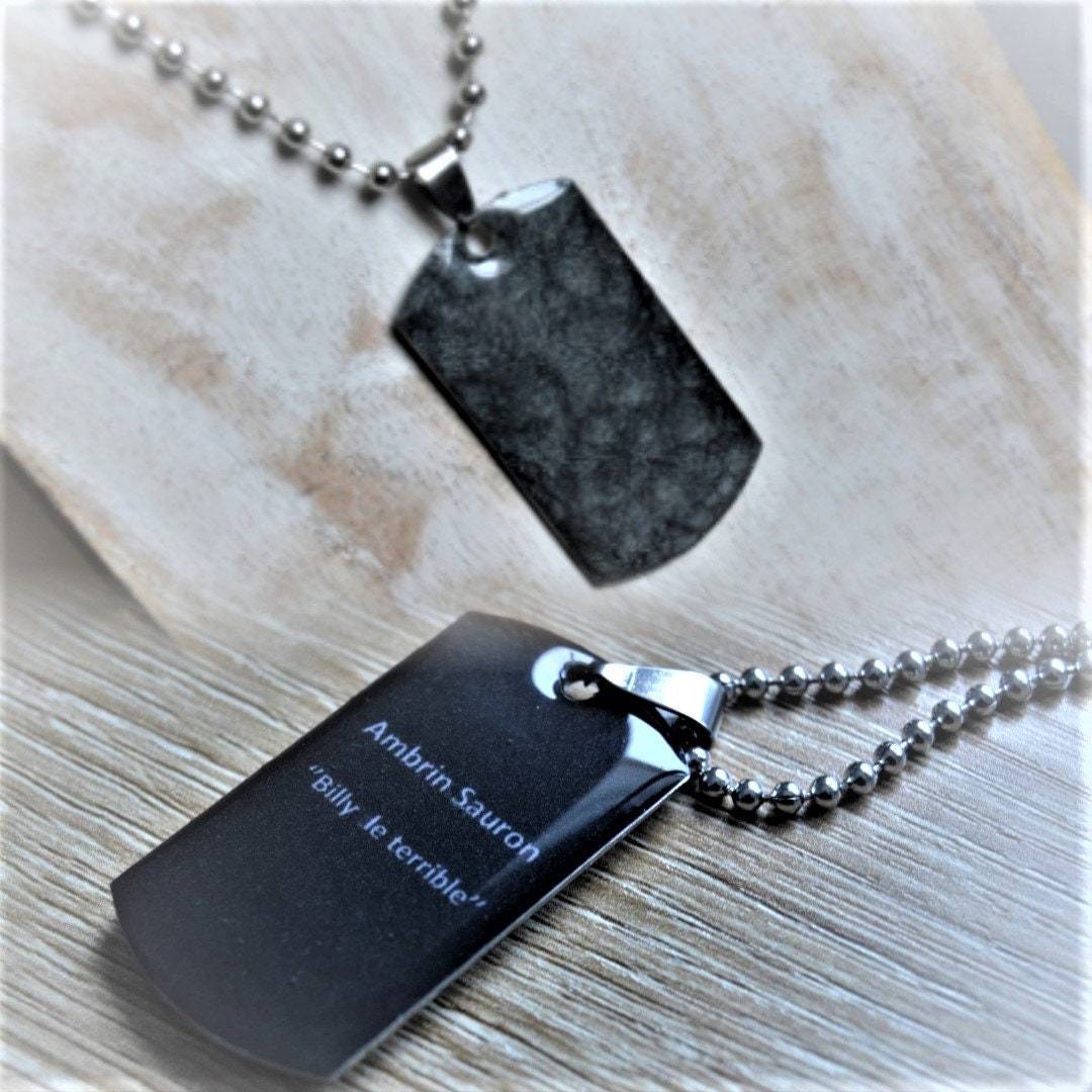 Chaîne plaque militaire personnalisée noir ébène Collier homme