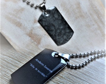 Cadena de placa militar negro personalizada collar para hombre colgante de soldado militar de EE. UU. grabado de texto de acero inoxidable