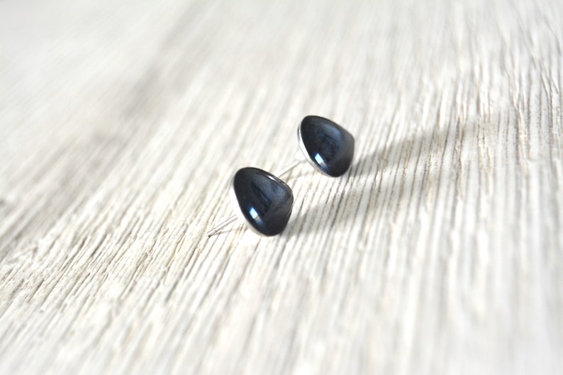 Stud earrings with black drops, minimalist cuffs, stainless steel image 7