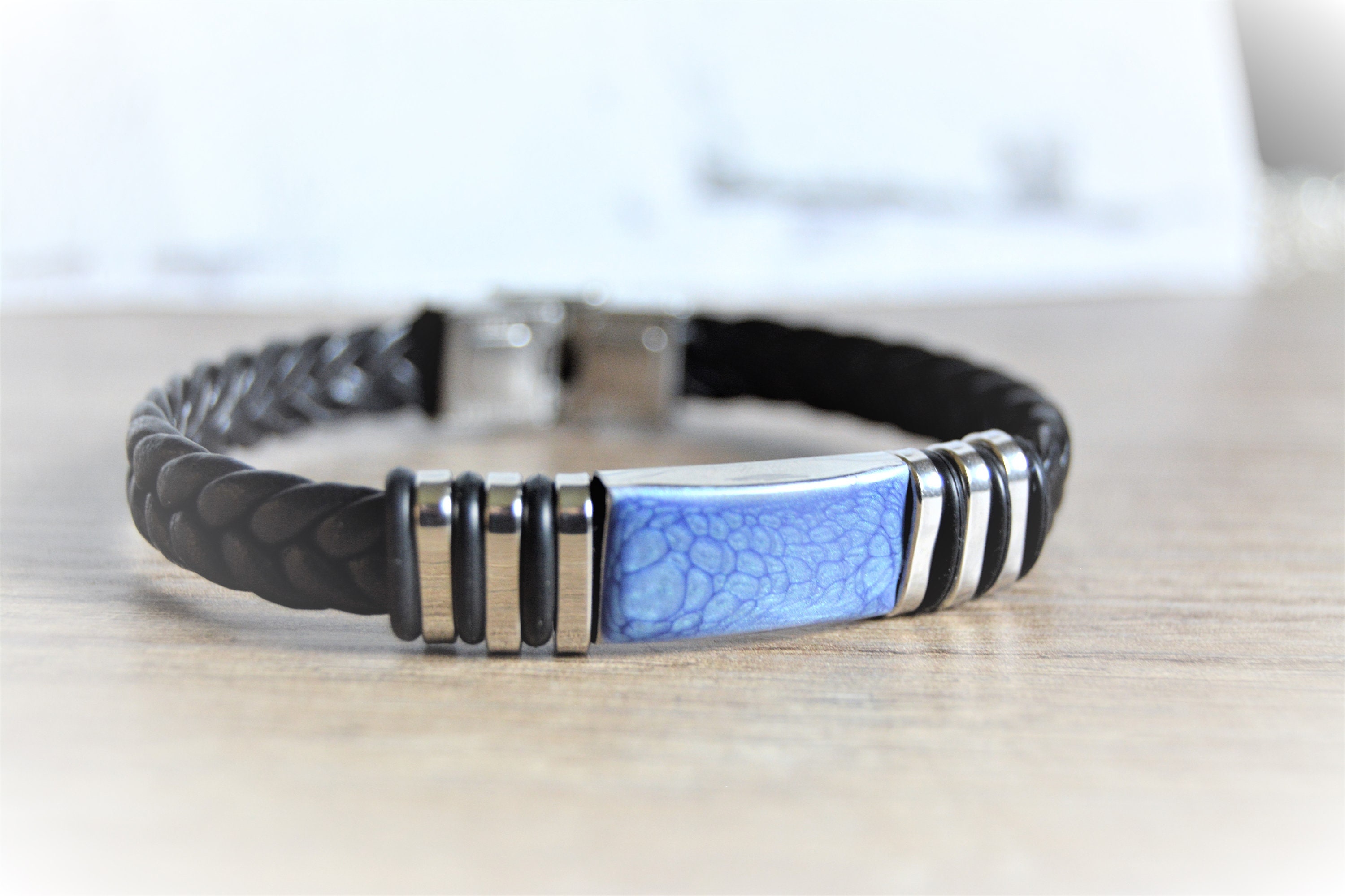 Bracelet Homme En Cuir Tressé Noir Avec Fermoir Magnétique | Style Vintage Et Robuste | Accessoire Décontracté Pour Tous Les Jours - 3