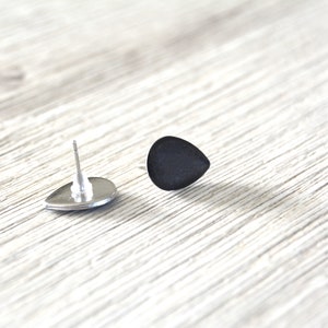 Stud earrings with black drops, minimalist cuffs, stainless steel image 2