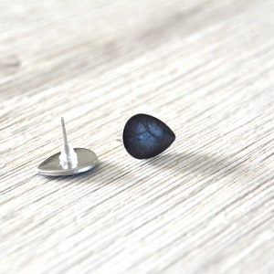 Stud earrings with black drops, minimalist cuffs, stainless steel image 4