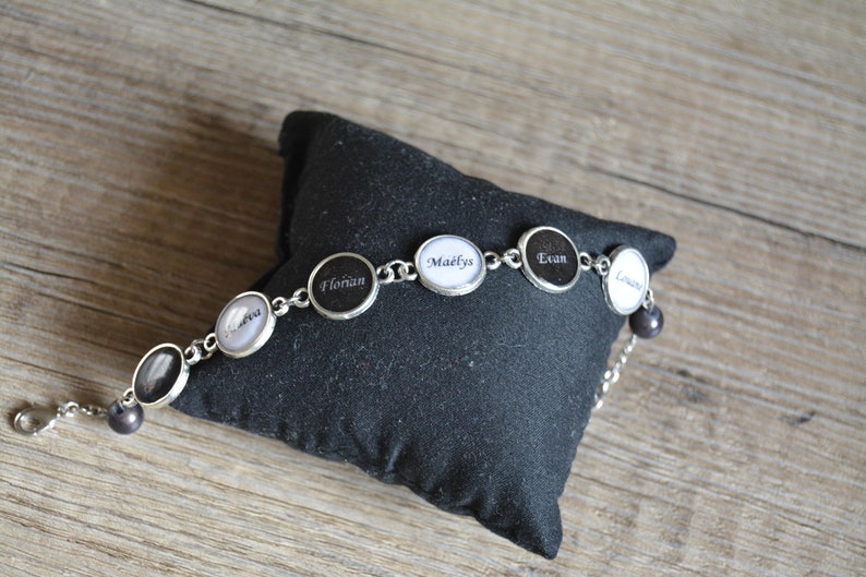Bracelet Argent Noir Blanc Personnalisé Petits Et Ajustable Prénoms Cabochons mn8wN0