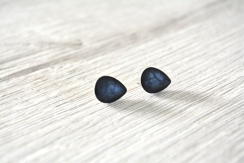 Stud earrings with black drops, minimalist cuffs, stainless steel image 3