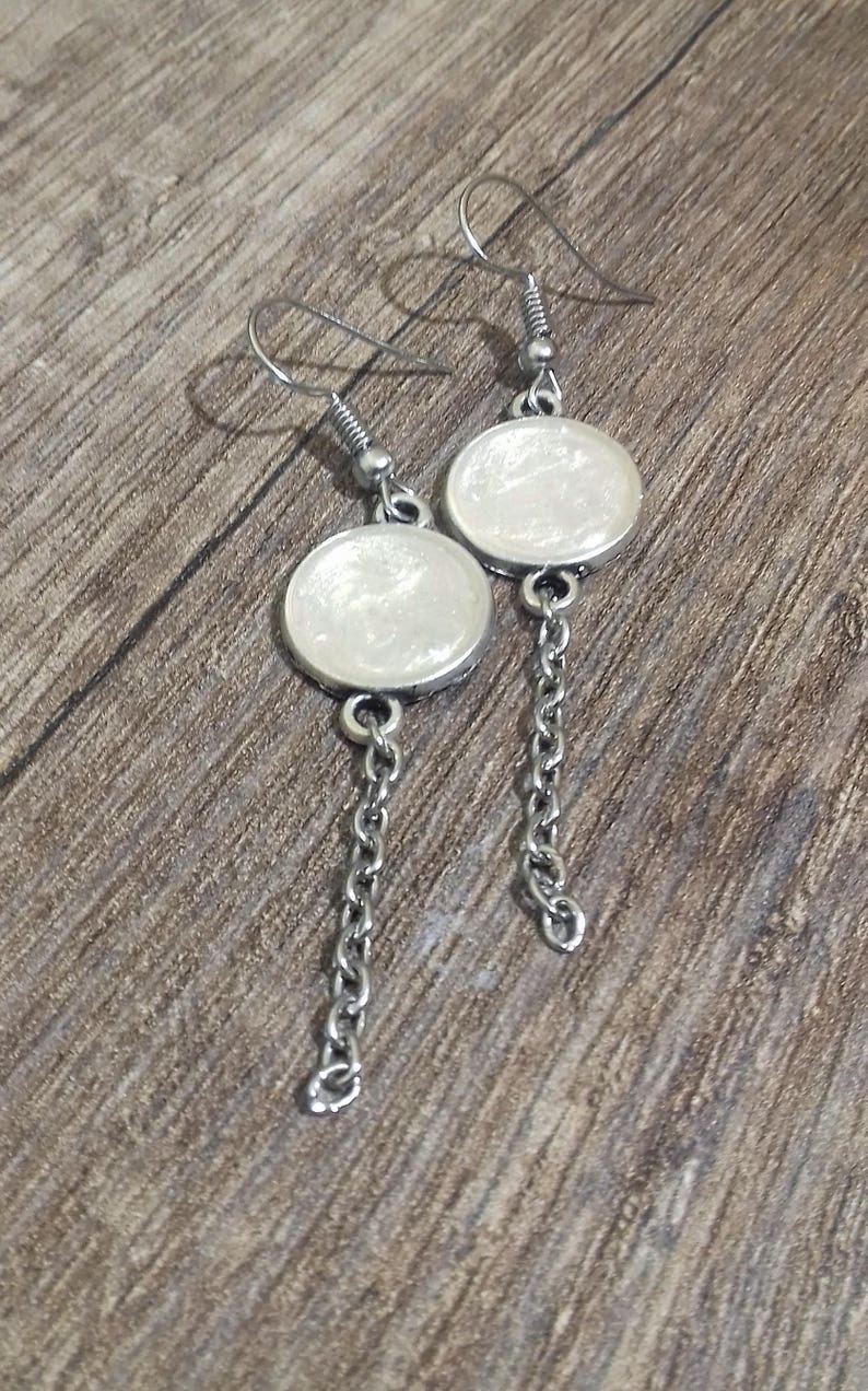 Small dangling chain earrings Minimalist white chain earrings image 2
