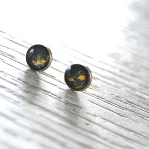 Round stud earrings yellow jade black onyx minimalist cuff studs 8 mm