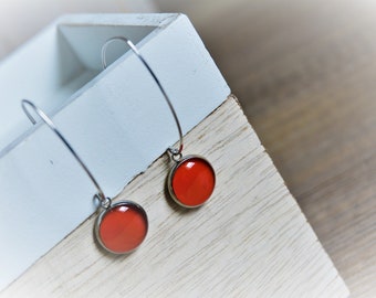 Red earrings Red silver earrings Through earrings Long red dangling earrings