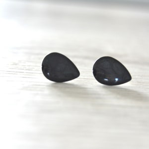 Stud earrings with black drops, minimalist cuffs, stainless steel image 8