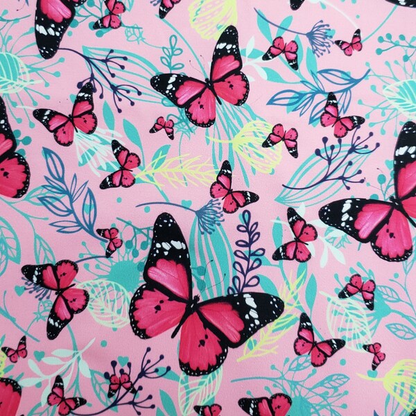 Custom Fabric Bedruckt in Phoenix Arizona USA DBP Double Brushed Poly Polyester Butterfly BTY Bulk Stock Blue