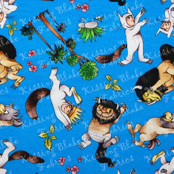Custom Fabric Pre-order Printed In Phoenix Arizona USA DBP Double Brushed Poly Polyester Wild Things Blue BTY By the yard Blue