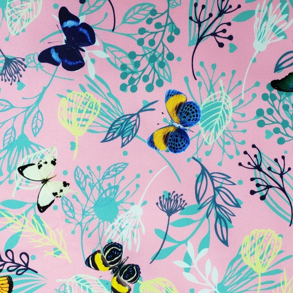 Custom Fabric Printed In Phoenix Arizona USA DBP Double Brushed Poly Polyester multi Butterfly BTY By the yard Blue