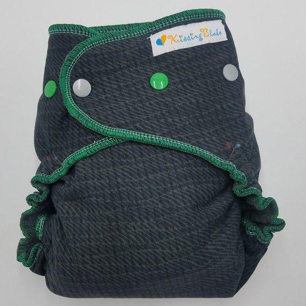 Cloth Baby Diaper Toddler 22-55+ lbs Extra Heavy Wetter Night Snap Close Eco Friendly Hybrid Fitted Bamboo Windpro Green Silver on Charcoal