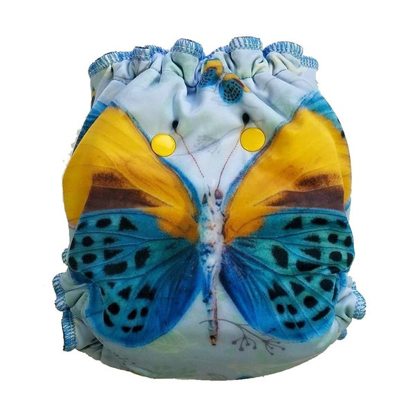 NRTS Custom Kissing Blake Fantasy Blue and Yellow Butterfly Cloth Diaper Bamboo Windpro Cotton Velour