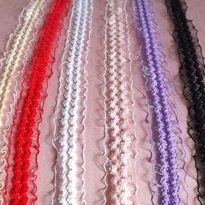 Dentelle organza, dentelle froncée, dentelle rose, dentelle au mètre, coupon de dentelle, shabby chic, layette, mariage, 2,50 cm de largeur.