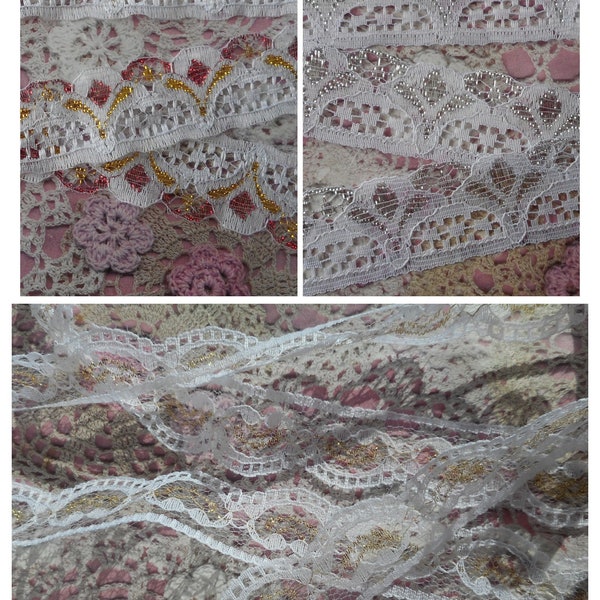 White lace, silver, gold or red Lurex, lace by the meter, polyester lace, shabby chic, wedding, 3.00 cm or 2.20 cm wide.