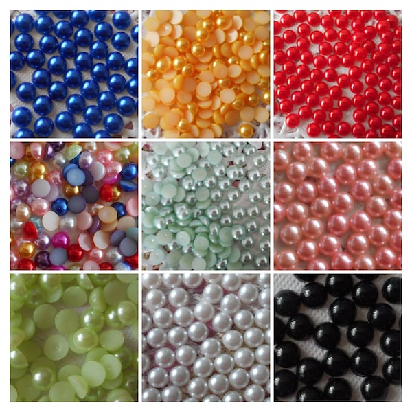 Demi-perles bleues, par 100, demi-perles jaunes, demi perles à coller, demi perles rouges, loisirs créatifs, carterie, 5 et 6 mm de diamètre