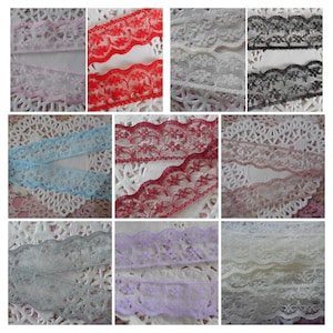 Dentelle rose, par 2 mètres, dentelle blanche, dentelle noire, dentelle fine, dentelle polyester, layette, lingerie, 2,00 cm de largeur.