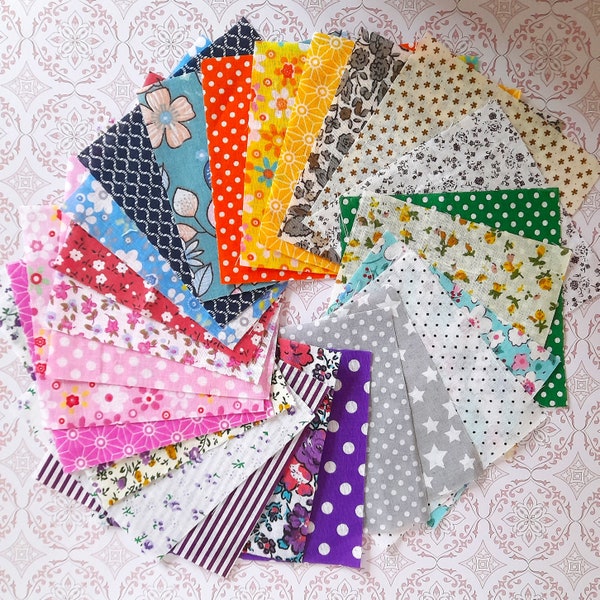 Tissu pour patchwork, par 25 coupons, patchwork, coupons carrés, couture, lot de coupons, coussins, loisirs créatifs, pochette, carrés.