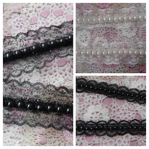 Pizzo nero con perle, pizzo bianco, coupon pizzo, shabby chic, abito da sposa, cerchietto, matrimonio, larghezza 4,00 e 2,00 cm
