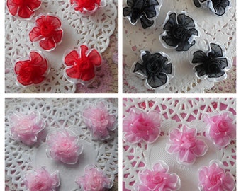 Fleurs en organza, par 10 fleurs, shabby chic, fleurs roses, barrettes, layette, headband, fleur satin, lingerie, 2,50 cm de diamètre.