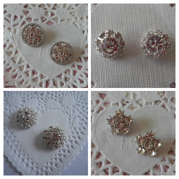 Boutons en verre, par 2 boutons, boutons strass, boutons bijoux, boutons ronds, bouton métal argenté, shabby chic, boutons, mariage.