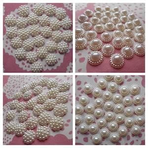 Elfenbein-Cabochons, 25 Stück, Elfenbein-Halbperlen, Cabochon, Shabby-Chic-Kreationen, kreative Hobbys, Kartengestaltung, Hochzeit, 9 und 14 mm Durchmesser.