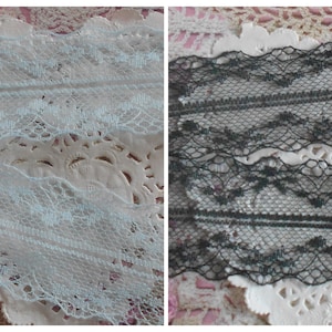 Dentelle noire, dentelle bleue, dentelle fine, dentelle polyester, shabby chic, lingerie, couture, dentelle au mètre, 3,50 cm de largeur.