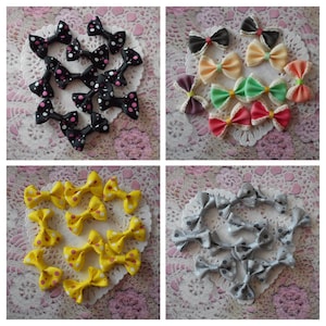 Noeuds noirs, par 20 ou 15,  noeuds jaunes, noeuds à pois, barrettes, couture, layette, carterie, headband, noeuds gris, 3,50 cm de largeur.