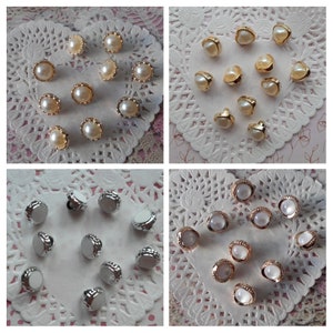 Round buttons, per 10 buttons, heart buttons, gold buttons, white cabochon, shank button, sewing, pearl buttons, wedding, 12 and 13 mm.