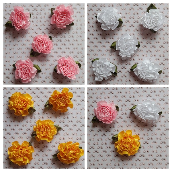 Fleurs satin, fleurs roses, fleurs blanches, par 5 fleurs, shabby chic, barrettes, headband, serre tête, mariage, satin, 3,50 cm de largeur.