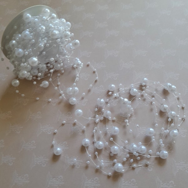 White pearl thread, white pearl garlands, wedding decoration, shabby chic creations, bridal bouquet, bridal headdress.