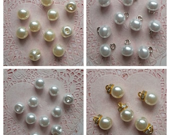 Boutons perles, par 10, 8 ou 5 boutons, boutons blancs, boutons ivoire, robe de mariée, shabby chic, lingerie, mariage, 10 mm de diamètre.